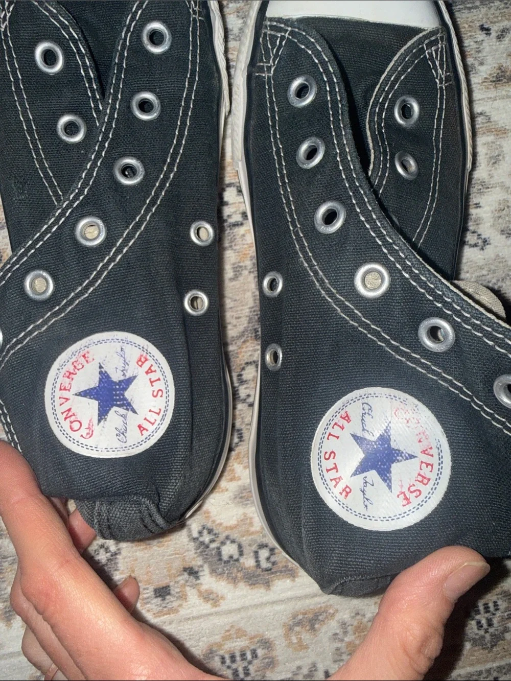 Converse Kids Black High-Top Canvas Sneakers with White Toe sz 1 vintage